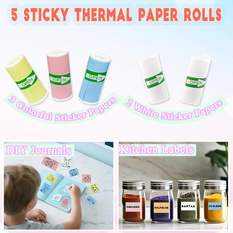 OMGFUNAA 10 Rolls 2-in-1 Mini Printer Paper - 5 Sticky Rolls & 5 Plain Rolls Compatible with M02/T02 Printers(Remove Inner Paper Holder), Thermal Sticker Paper for Photos, Lists, Study Notes & Scrapbooking - Image 4